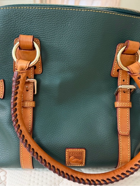 Dooney & Bourke Handbags - Dooney & Bourke Forest Green Leather Tote with Tan Trim
